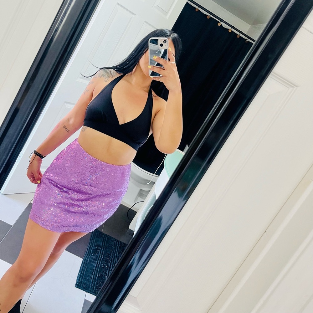 Purple Sequin Mini Skirt